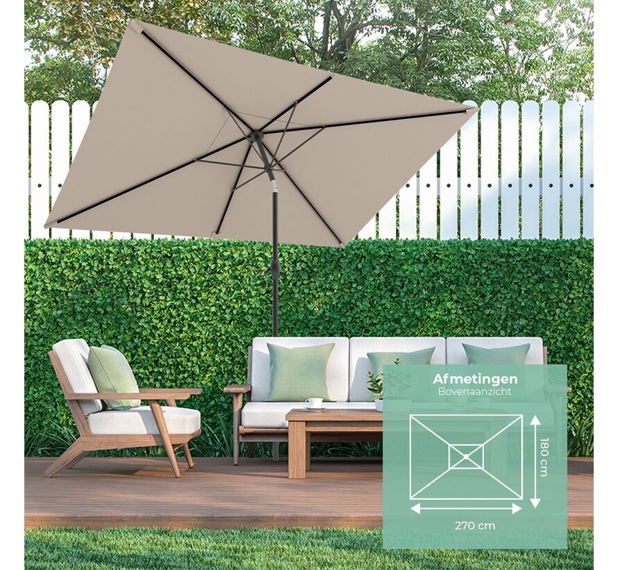 LifeGoods Parasol - 270x180cm - 30° inclinable - imperméable - avec housse - Taupe