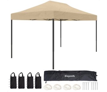 LifeGoods LifeGoods Tente de réception - Pavillon - 3x4.5 m - Facile à monter - Pliable - Imperméable - Sac de transport à roulettes - Beige