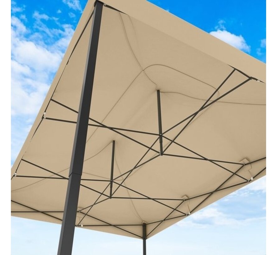 LifeGoods Tente de réception - Pavillon - 3x4.5 m - Facile à monter - Pliable - Imperméable - Sac de transport à roulettes - Beige