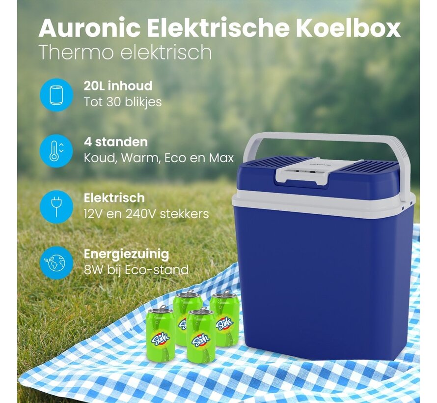 Auronic Electric Coolbox - Coolbox - 20L - 12V et 240V - Bleu