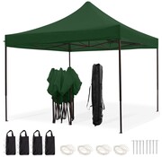 LifeGoods Chapiteau de jardin LifeGoods - 3x3 m - Pliable - Etanche - Sac de transport à roulettes - Vert foncé