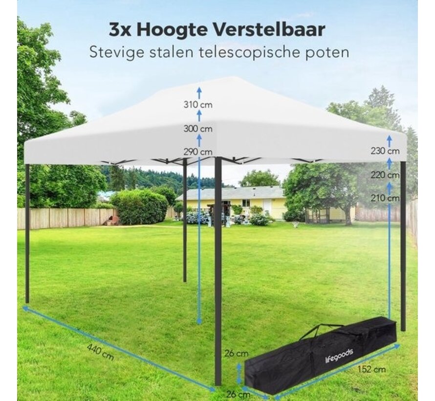 Tentes de fête - Pavillon - LifeGoods - 3x4.5 m - Facile à monter - Pliable - Imperméable - Sac de transport à roulettes - Blanc