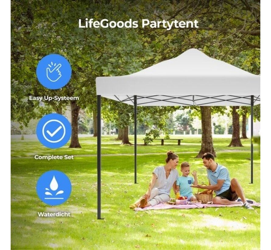 Tentes de fête - Pavillon - LifeGoods - 3x4.5 m - Facile à monter - Pliable - Imperméable - Sac de transport à roulettes - Blanc