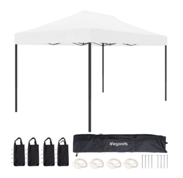 LifeGoods Tentes de fête - Pavillon - LifeGoods - 3x4.5 m - Facile à monter - Pliable - Imperméable - Sac de transport à roulettes - Blanc