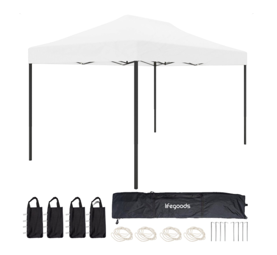 Tentes de fête - Pavillon - LifeGoods - 3x4.5 m - Facile à monter - Pliable - Imperméable - Sac de transport à roulettes - Blanc