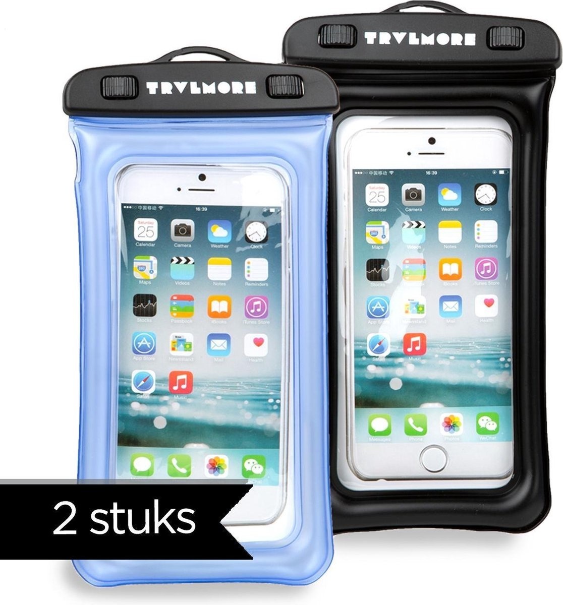 TRVLMORE Étui étanche pour téléphone portable - Flottant - Transparent - 2 pièces - Noir