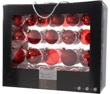 Decoris Decoris Boules de Noël en verre - Décoration d'arbre de Noël - Ø5-7 cm Rouge 42 pièces
