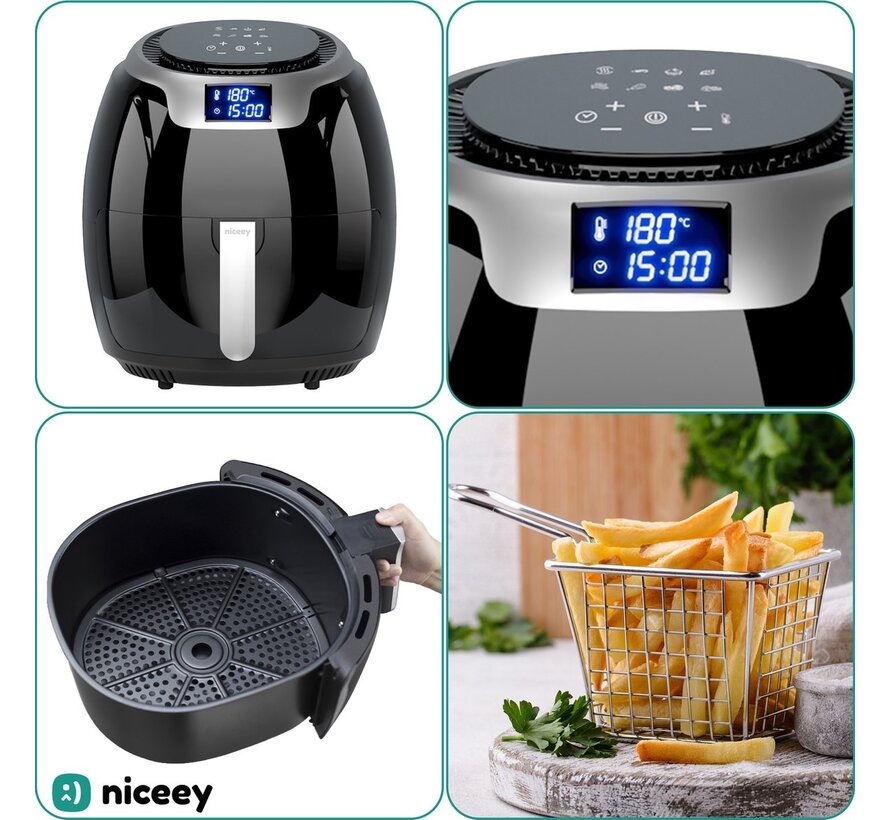 Airfryer XXL - Niceey - Friteuse à air chaud - Friteuse - 8L - 1800W - Noir