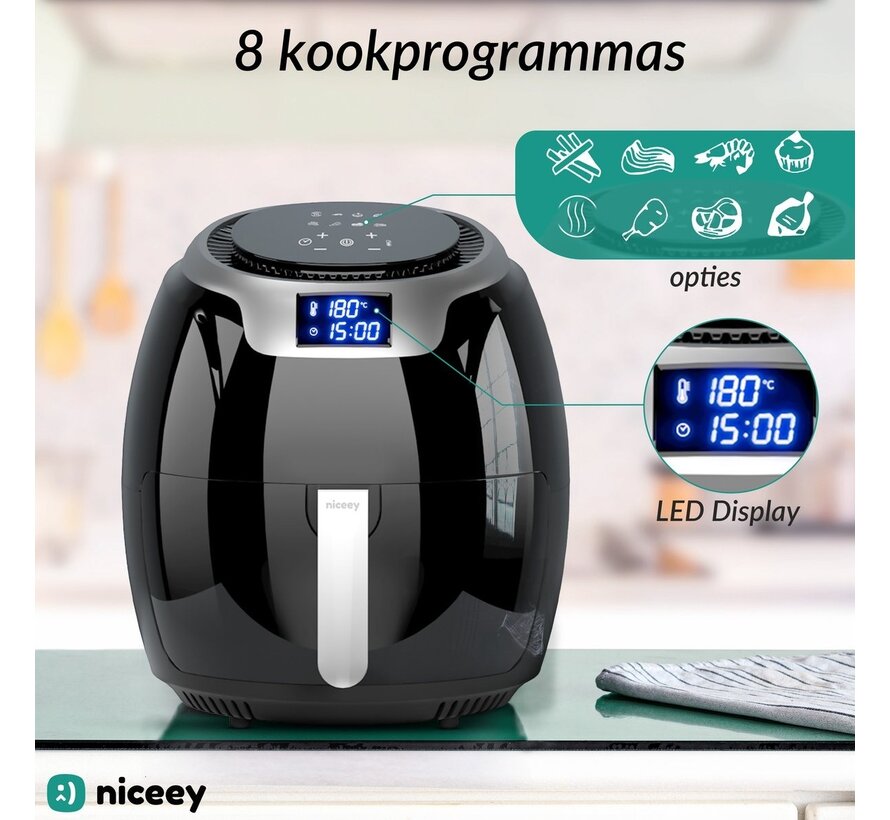 Airfryer XXL - Niceey - Friteuse à air chaud - Friteuse - 8L - 1800W - Noir