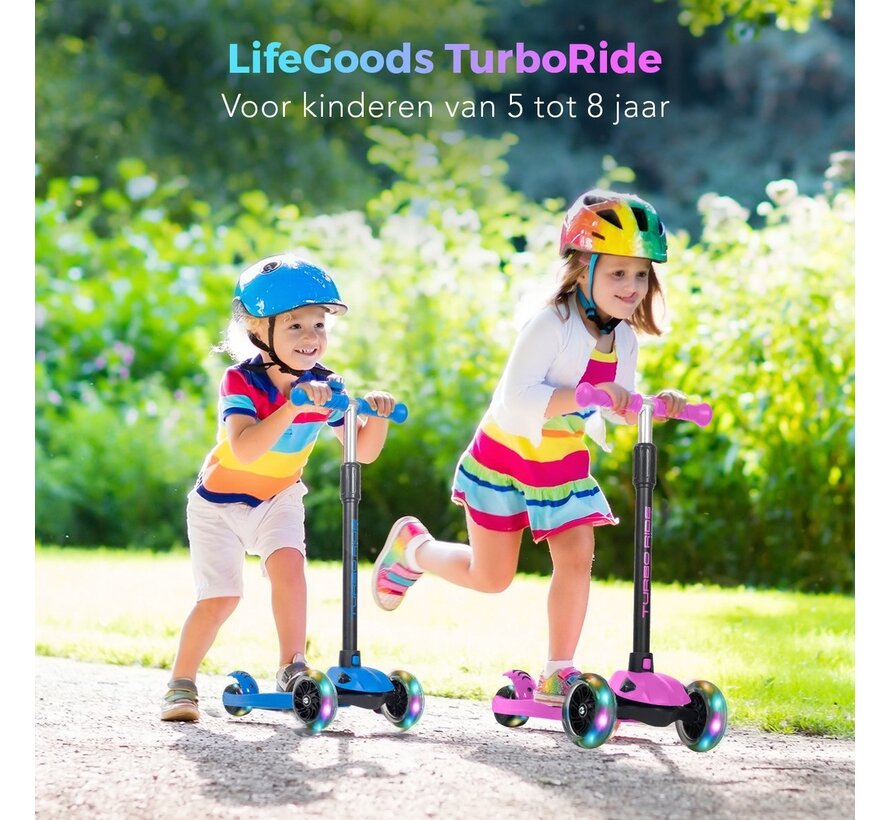 LifeGoods Scooter enfant TurboRide - Étape 5-8 ans - 3 roues lumineuses - Garçons/Filles - Rose