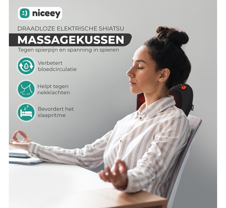 Niceey Coussin de massage - Sans fil - Thérapie infrarouge - Noir