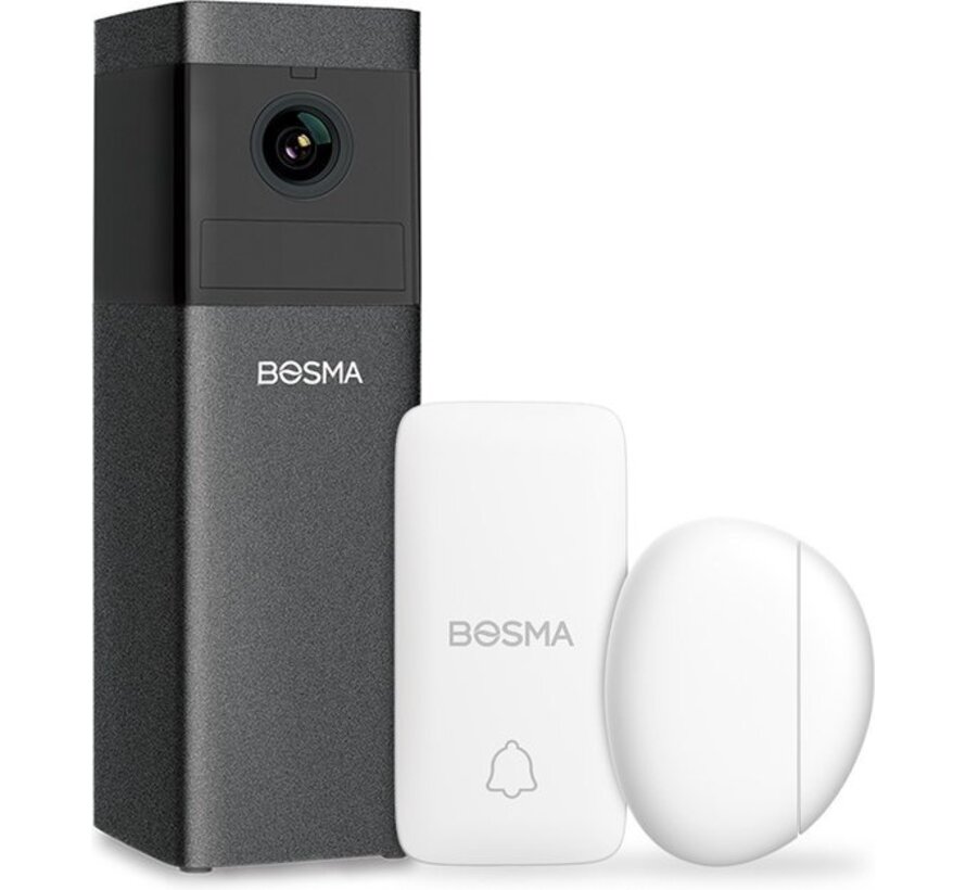 Bosma - X1-2DS - WiFi - Set de sécurité intérieur - Avec capteurs - 1080P Full HD - Angle de vue 156° - Blanc