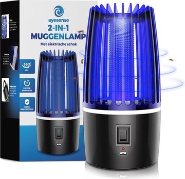 AyeSense Lampe anti-moustique professionnelle AyeSense 2 en 1 - Sans fil et rechargeable - Batterie intégrée 4000mAh - Attrape-moustiques - Lampe anti-insectes - Lampe anti-moustiques UV