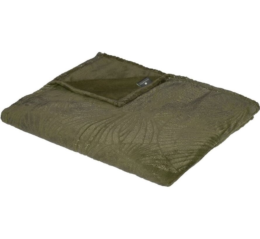 Tapis en flanelle vert kaki avec motif gaufré doré 125 x 150 cm