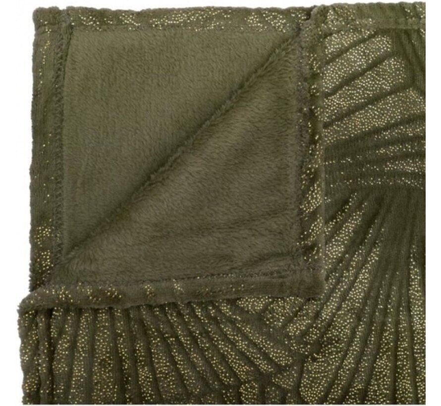 Tapis en flanelle vert kaki avec motif gaufré doré 125 x 150 cm