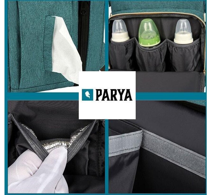 Parya Official - Sac à dos multifonctionnel pour bébé - Sac à couches - Matelas à langer - Vert