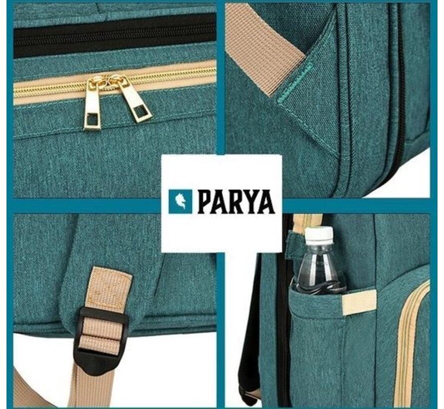 Parya Official - Sac à dos multifonctionnel pour bébé - Sac à couches - Matelas à langer - Vert