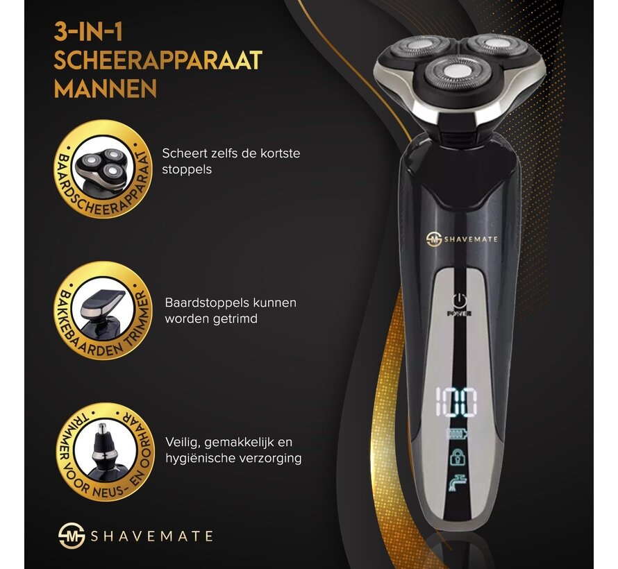 Tondeuse à barbe ShaveMate 3-en-1 Rasoir - Tondeuse pour hommes - rechargeable - sans fil - étanche