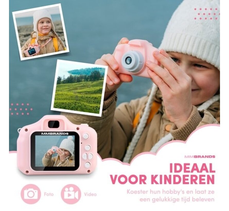 Appareil photo MM Brands - Appareil photo pour enfants - Caméra pour enfants - numérique - avec carte SD de 32 Go - rose