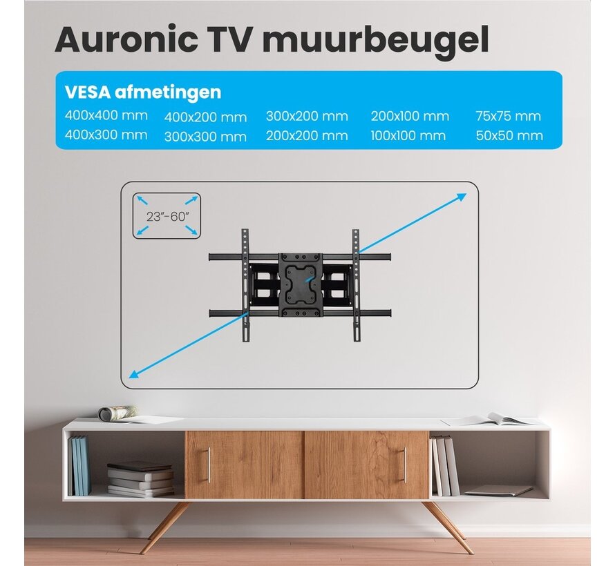 Support TV - Auronic - Rotatif et inclinable - 23 à 60 pouces - jusqu'à 45 KG - Noir