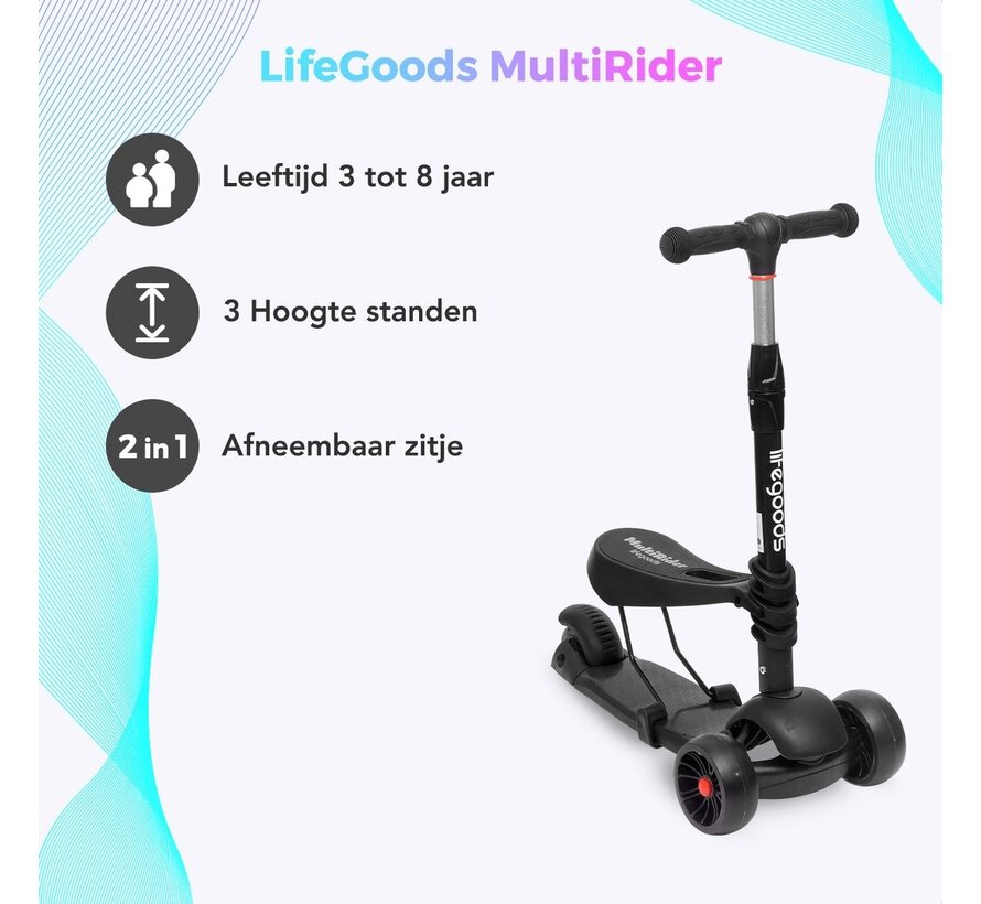 LifeGoods - Scooter pour enfants 2-8 sièges - Noir