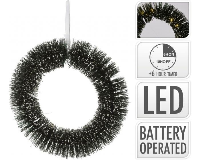 Couronne 40cm avec neige 30 LED - INCL Timer sur batterie