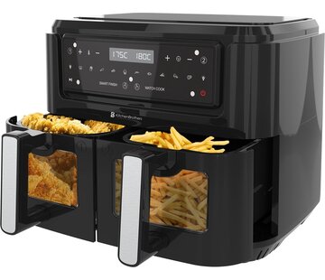 KitchenBrothers Friteuse sans huile - KitchenBrothers - Airfryer - 9L - Friteuse à air - Deux paniers - Noir