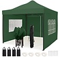 Chapiteau de jardin LifeGoods - 3x3 m - Pliable - Etanche - Parois - Sac de transport à roulettes - Vert foncé