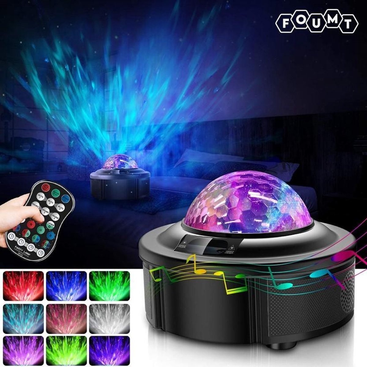 Foumt StarrLight - Projecteur d'étoiles - Projecteur Galaxy - Veilleuse - Boîte à musique bluetooth - Noir