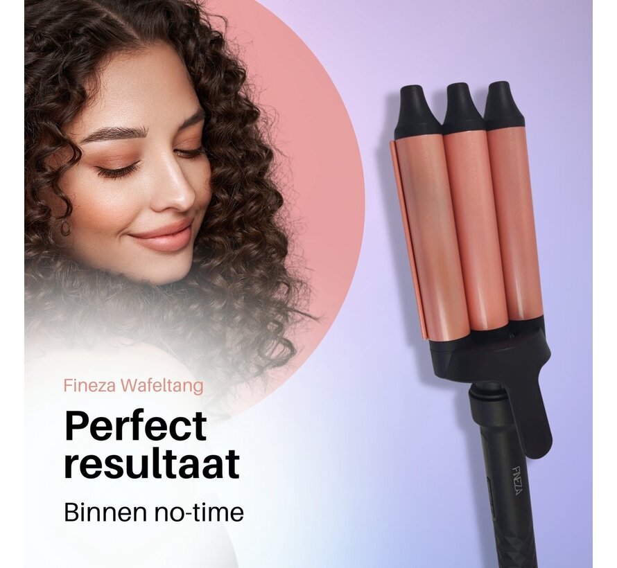 Fineza Pince à gaufres 25mm - Boucleur de cheveux en céramique avec 10 réglages de température - Or rose