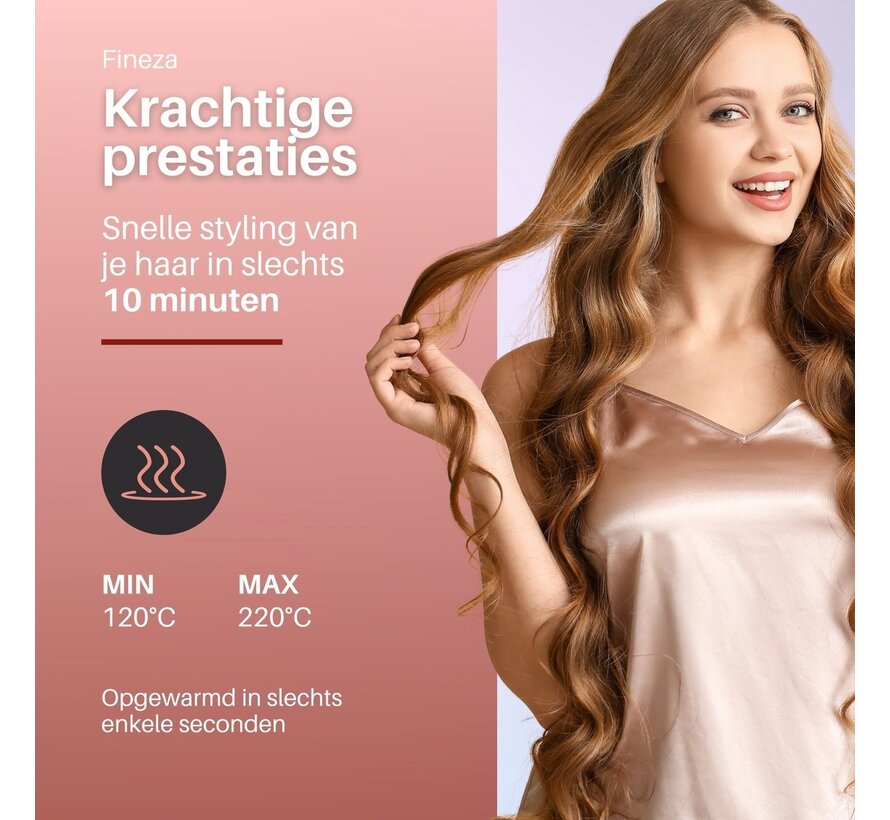 Fineza Pince à gaufres 25mm - Boucleur de cheveux en céramique avec 10 réglages de température - Or rose
