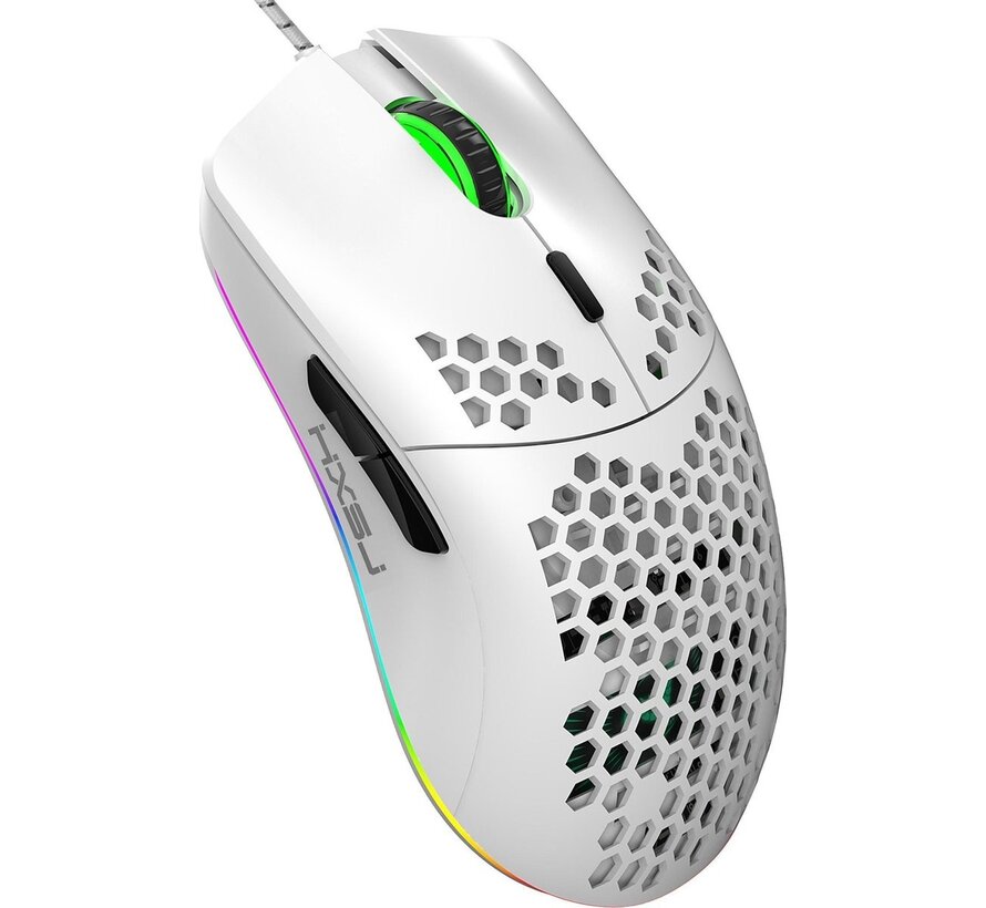 HXSJ J900 Souris de jeu optique - Ultra légère - Illumination RGB - 6400DPI - Blanc