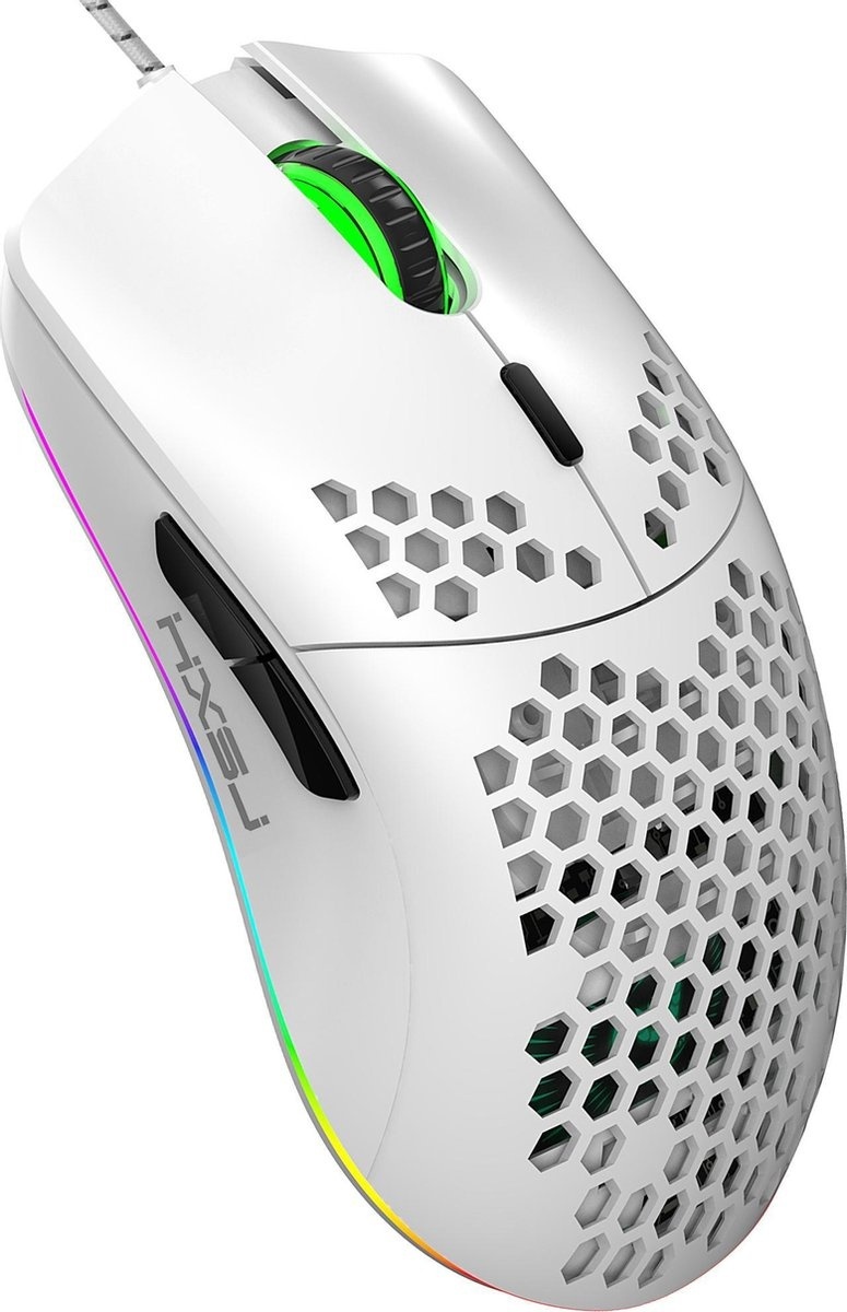 HXSJ J900 Souris de jeu optique - Ultra légère - Illumination RGB - 6400DPI - Blanc