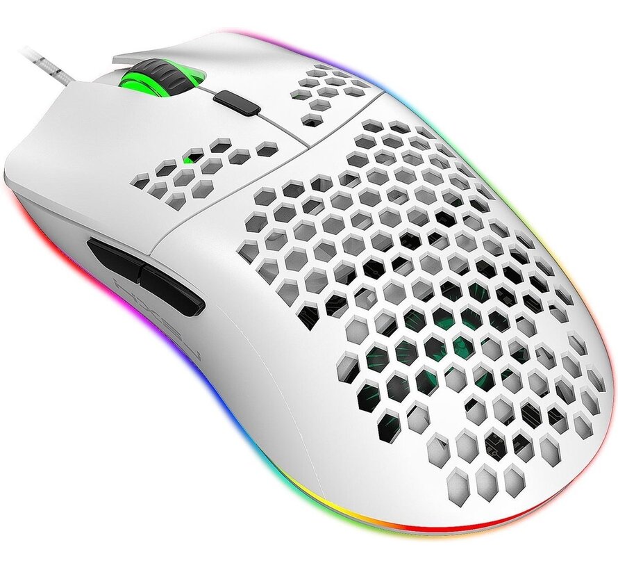 HXSJ J900 Souris de jeu optique - Ultra légère - Illumination RGB - 6400DPI - Blanc