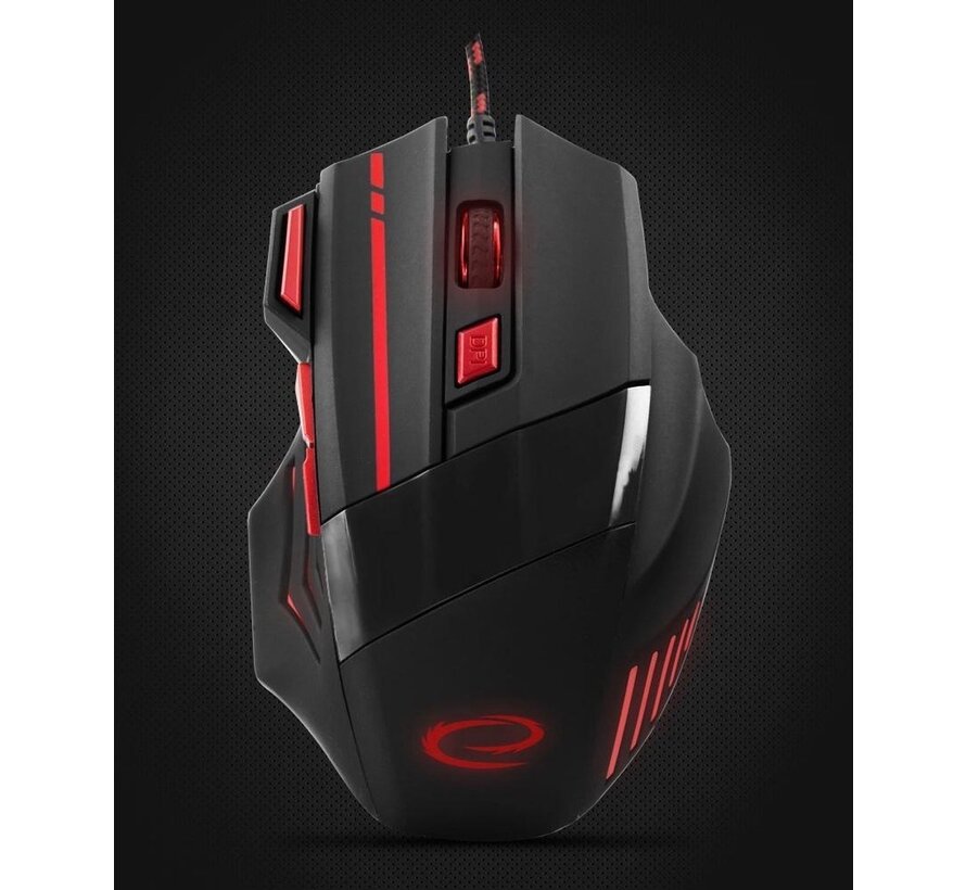 Souris optique USB 7D Wolf avec LED - max DPI 2400 - Rouge