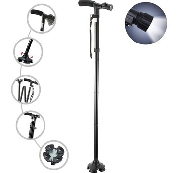 SafeLife SafeLife Canne de marche avec lumière LED - pliable et réglable - 83-97 cm