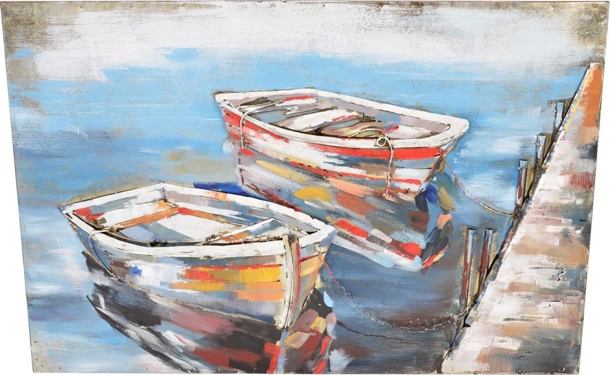 Enseigne murale - 94x64 cm - Peinture métal - 2 bateaux - 3D art Painting Metal