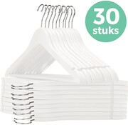 LifeGoods LifeGoods Cintres - avec barre de pantalon - bois dur - blanc - 30 pièces