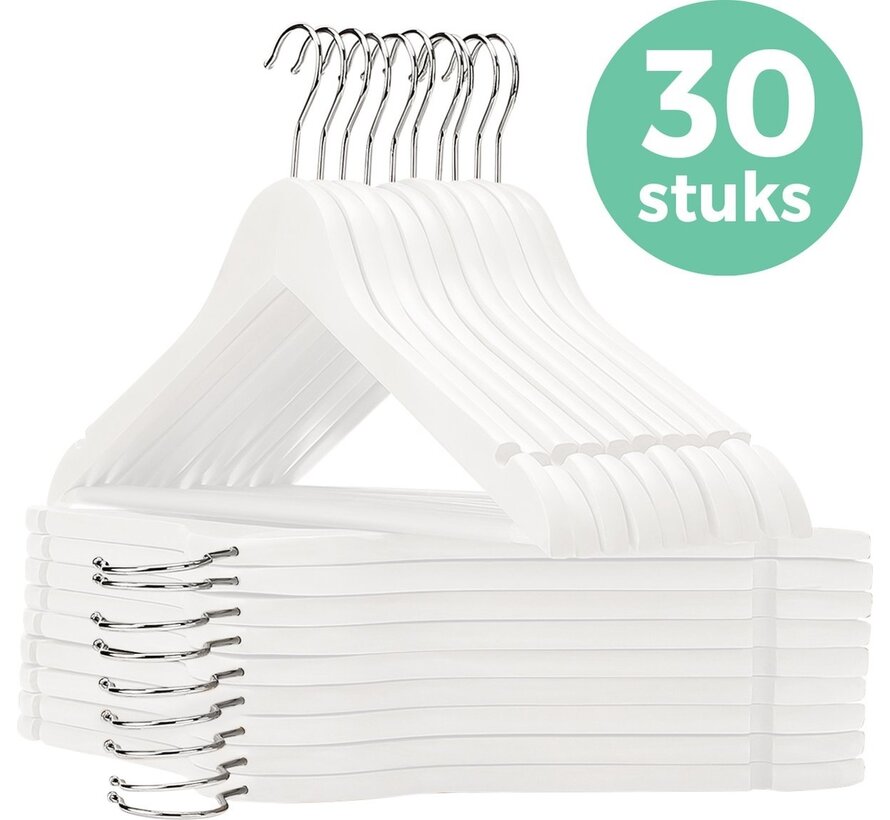LifeGoods Cintres - avec barre de pantalon - bois dur - blanc - 30 pièces