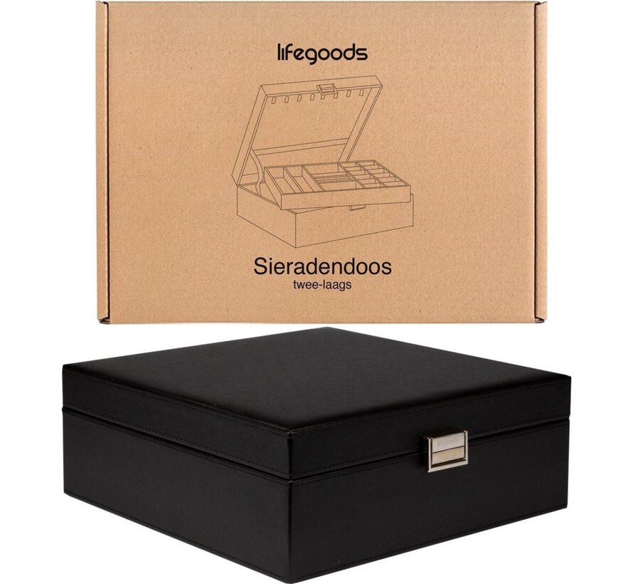 LifeGoods Boîte à bijoux - Boîte à bijoux - 24 compartiments - Noir/Beige