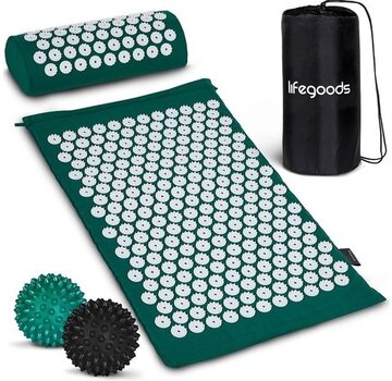 LifeGoods LifeGoods Tapis d'acupression avec coussin - Tapis Shakti - Tapis pour ongles avec 2 balles pour points de déclenchement - 66x40x2cm - Vert/Blanc