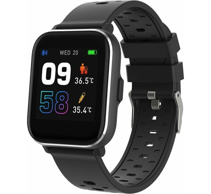 Denver Smartwatch - Bouton facile à retourner - Podomètre - Appels/SMS - TUYA app - Activité du sommeil - Fréquence cardiaque, Moniteur de pression sanguine, Mode sport - IP68 - SW164 - Noir