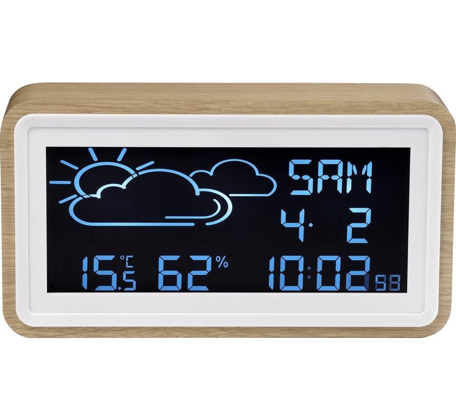 Denver WS-72 / Station météo avec réveil / Date / Température - et humidité / USB pour Smartphone / Bois