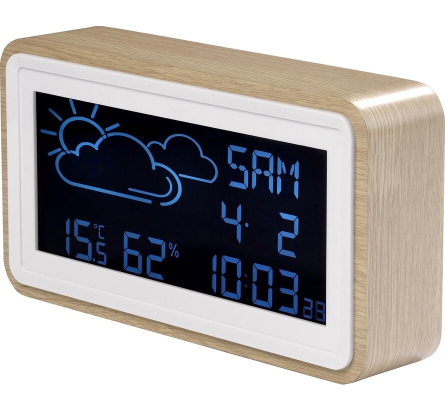 Denver WS-72 / Station météo avec réveil / Date / Température - et humidité / USB pour Smartphone / Bois