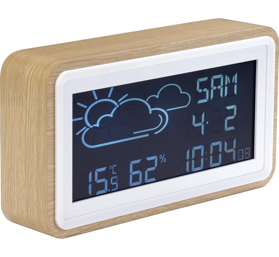 Denver WS-72 / Station météo avec réveil / Date / Température - et humidité / USB pour Smartphone / Bois