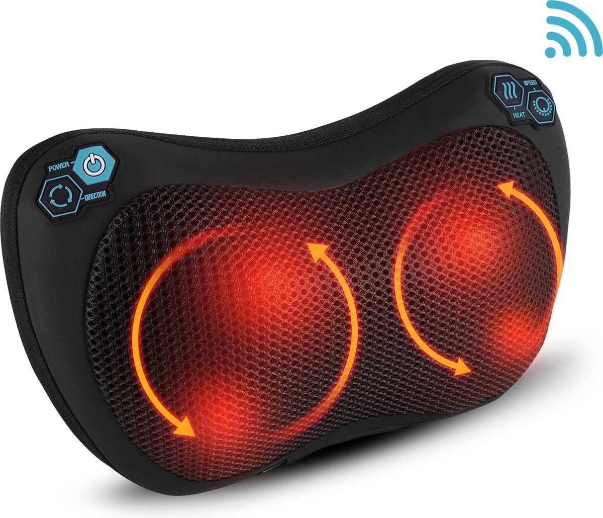 Qumax Coussin de massage sans fil - Rechargeable - Fonction chaleur - Coussin de massage shiatsu électrique - Noir