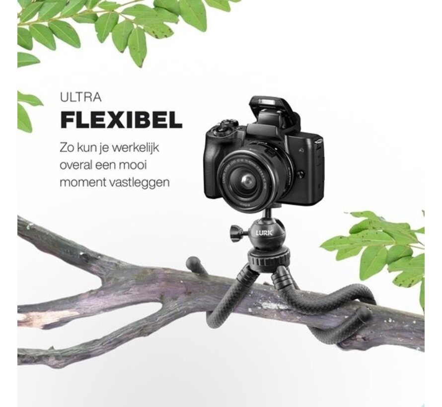 LURK® 3 in 1 Flexible Octopus Tripod trépied pour smartphone et caméra (d'action) - Comprend une pince pour téléphone et une télécommande bluetooth - 25 cm