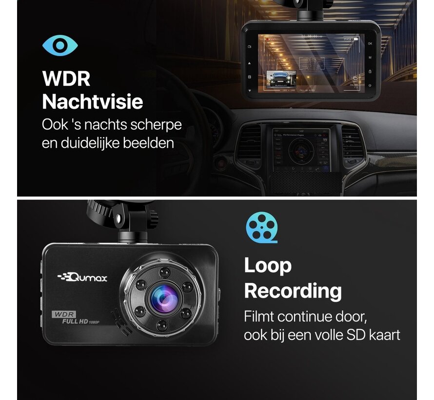 Caméra de surveillance pour voiture - Qumax - Caméra avant et arrière - Full HD - Mode parking avec capteur G intégré - Vision nocturne
