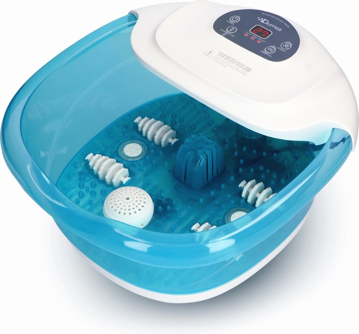 Bain de pieds électrique chauffant - Qumax - avec rouleaux de massage - Massage des pieds avec vibration et bulles - Écran LCD inclus - Jusqu'à 48 degrés Celsius