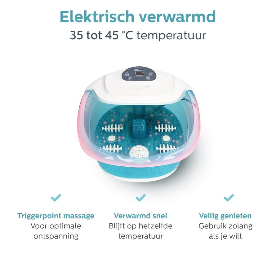 Bain de pieds électrique chauffant - Qumax - avec rouleaux de massage - Massage des pieds avec vibration et bulles - Écran LCD inclus - Jusqu'à 48 degrés Celsius